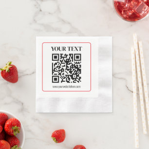Simple Black & White QR code with Red Border Napkin
