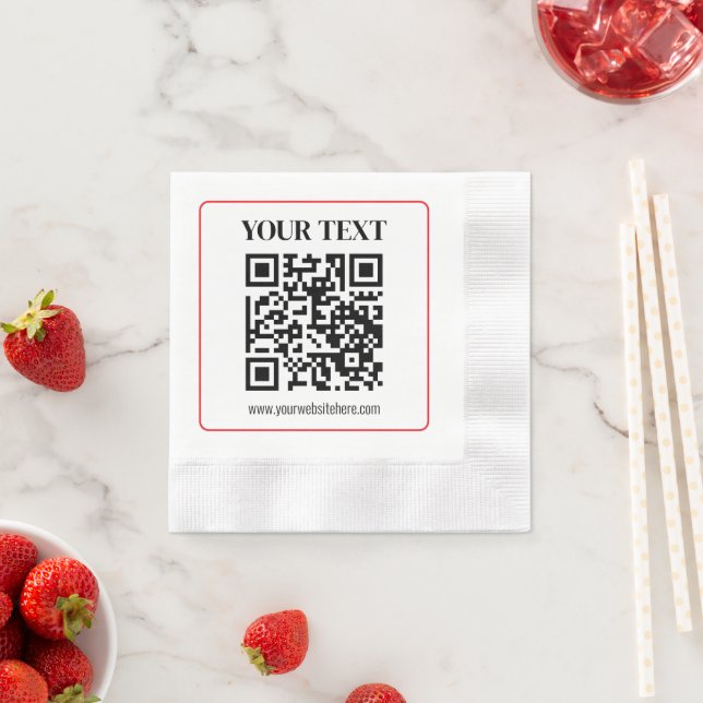 Simple Black & White QR code with Red Border Napkin (Insitu)