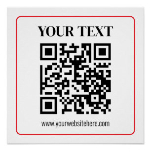 Simple Black & White QR code with Red Border Poster