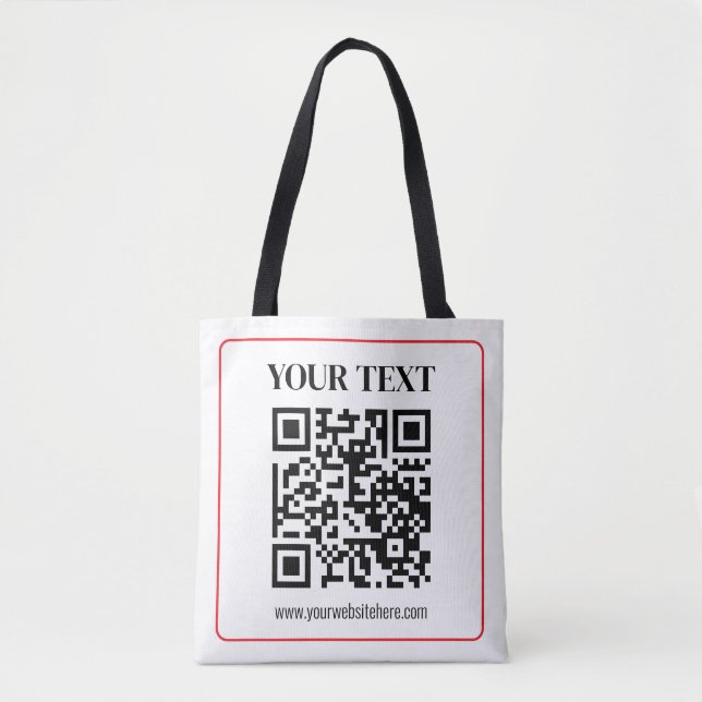 Simple Black & White QR code with Red Border Tote Bag (Front)