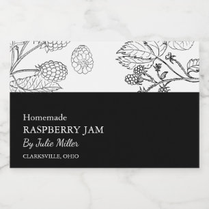 Simple Black & White Raspberry Jam Label