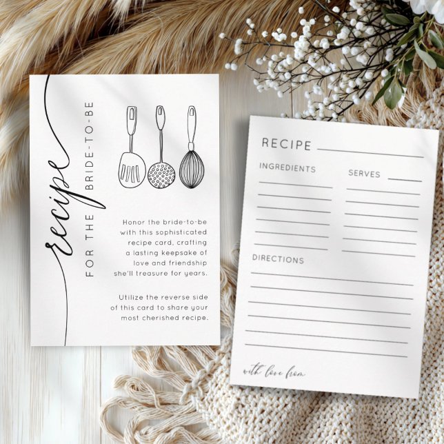 Simple Black & White Recipe Bridal Shower Enclosure Card (Creator Uploaded)