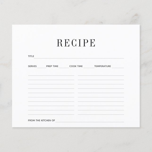 Simple Black & White Recipe Card (Front)