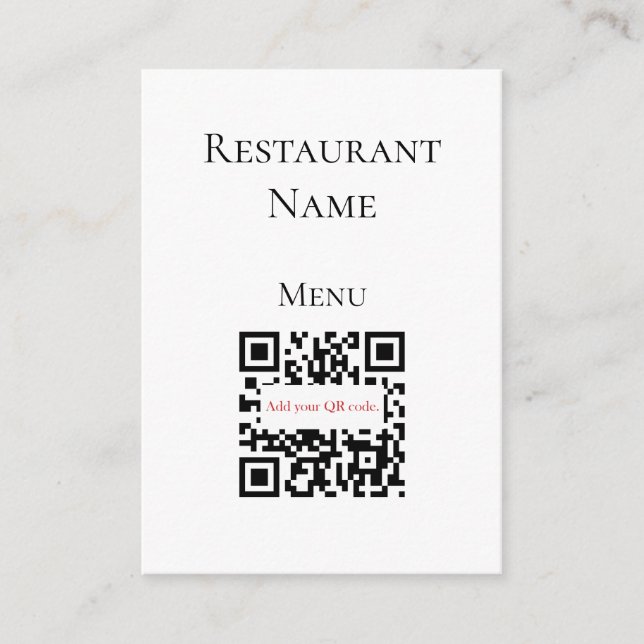 Simple Black White Restaurant QR Code Menu Cards (Front)