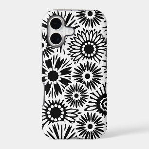 Simple Black White Retro 70s Graphic Daisy Pattern
