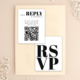 Simple Black White RSVP Cards for Wedding QR Code