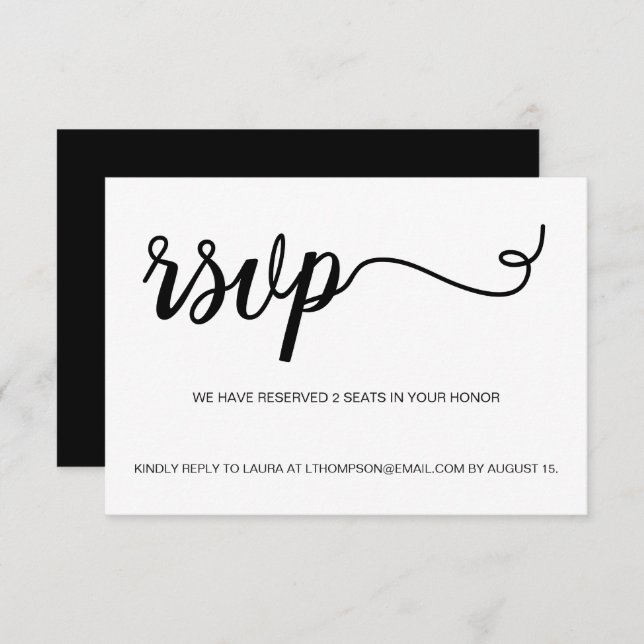 Simple black white RSVP email Reserved Seat (Front/Back)