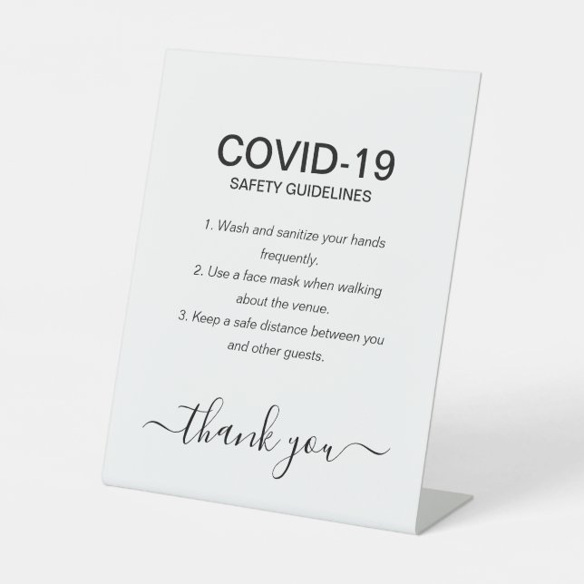 Simple Black & White Safety Guidelines Party  Pedestal Sign (Front)