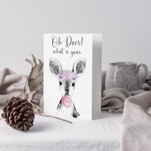 Simple Black & White Scandi Oh Deer Quote Photo Holiday Card