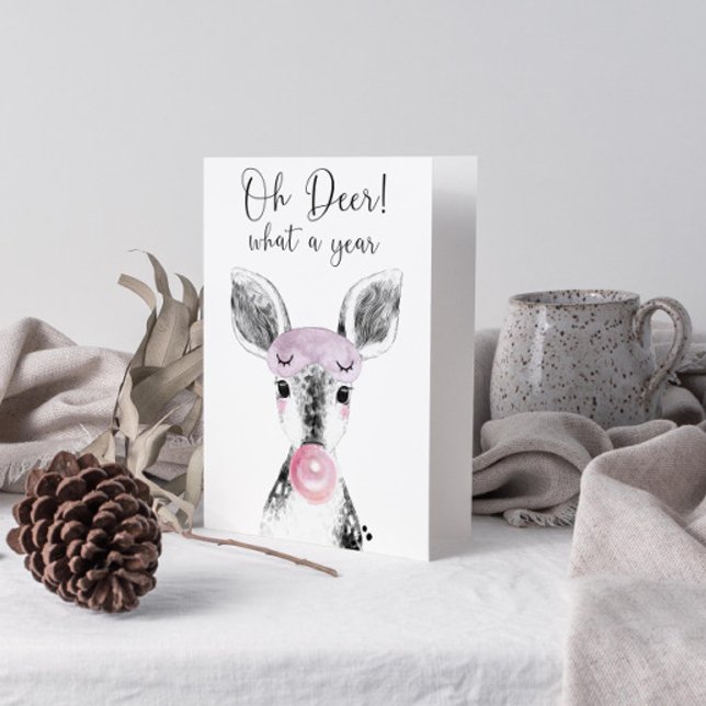 Simple Black & White Scandi Oh Deer Quote Photo Holiday Card (Get into the holiday spirit with a heartfelt folded christmas card! 🎅)