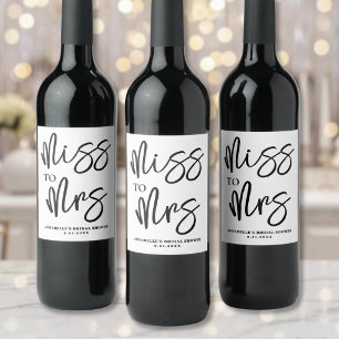 Simple Black White Script Bridal Shower Wine Label
