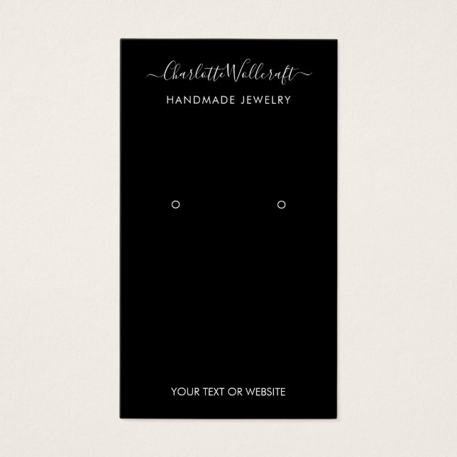 Simple Black White Script Earring Display Card (Front)