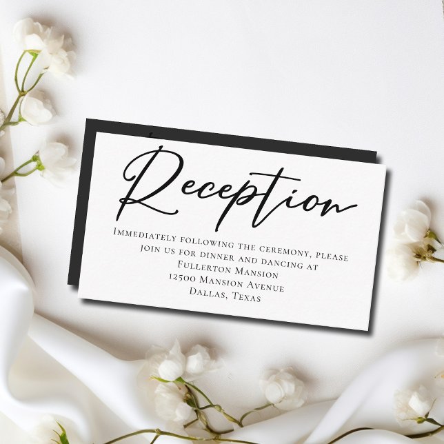 Simple Black White Script Formal Wedding Reception Enclosure Card (Creator Uploaded)