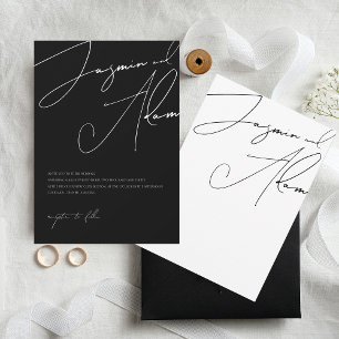 Simple Black White Script Typography Wedding Invitation