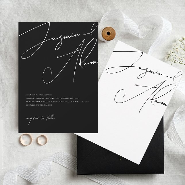 Simple Black White Script Typography Wedding Invitation (Creator Uploaded)