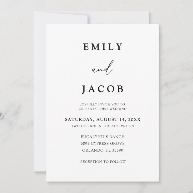 Simple Black & White Script Wedding Invitation (Front)