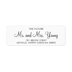 Simple Black White Script Wedding Return Address Label