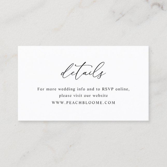 Simple Black & White Small Wedding Details Card (Front)