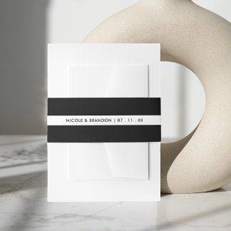 Simple Black & White Stripe Wedding Invitation Belly Band