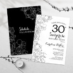 Simple Black White Surprise 30th Birthday Party Invitation<br><div class="desc">Simple Black White Surprise 30th Birthday Party Invitation. Minimalist modern design featuring botanical accents and typography script font. Floral invite card perfect for a stylish female surprise bday celebration. Can be customised to any age.</div>