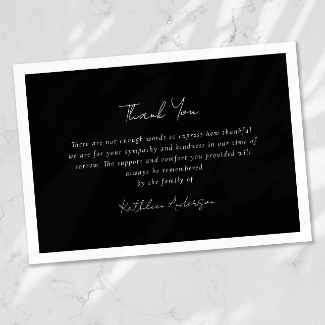 Simple Black White Sympathy Funeral  Thank You Card (Creator Uploaded)