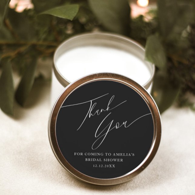 Simple Black & White Thank You Bridal Shower Classic Round Sticker (Creator Uploaded)