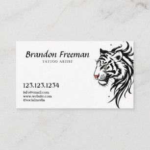 Simple Black & White Tiger Head Tattoo Business Card