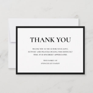 Simple Black White Traditional Sympathy Funeral Thank You Card