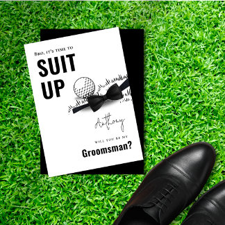Simple Black & White Tuxedo Suit Up Golf Groomsman Invitation