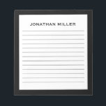 Simple Black White Typographic Name Lined Notepad<br><div class="desc">A professional lined notepad with a minimalist design in a black and white colour palette. Custom monogram initial and name on a simple white background,  framed by a black border. Personalise using the fields provided or use the 'message' button to contact the designer for help.</div>