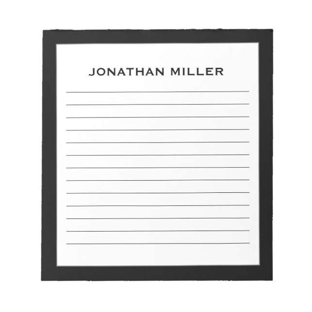 Simple Black White Typographic Name Lined Notepad (Front)