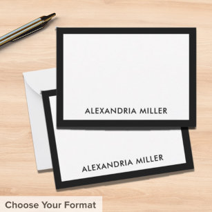 Simple Black White Typographic Name Note Card