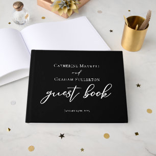 Simple Black White Typography Chic Modern Wedding Guest Book