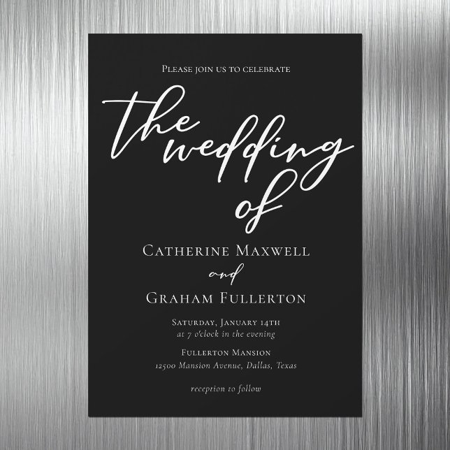 Simple Black White Typography Chic Winter Wedding Magnetic Invitation (Creator Uploaded)