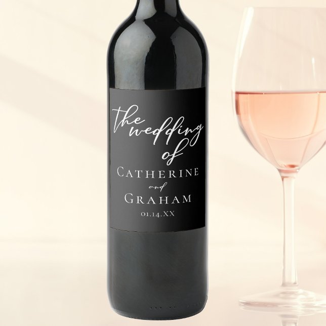 Simple Black White Typography Chic Winter Wedding Wine Label (Creator Uploaded)