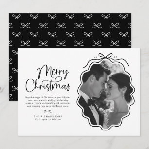 Simple Black White Wavy Retro Photo Holiday Card
