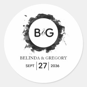 Simple Black White Wedding  Classic Round Sticker