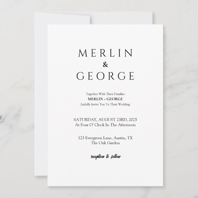 Simple Black & White Wedding Invitation (Front)