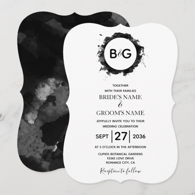 Simple Black White Wedding Invitations (Front/Back)