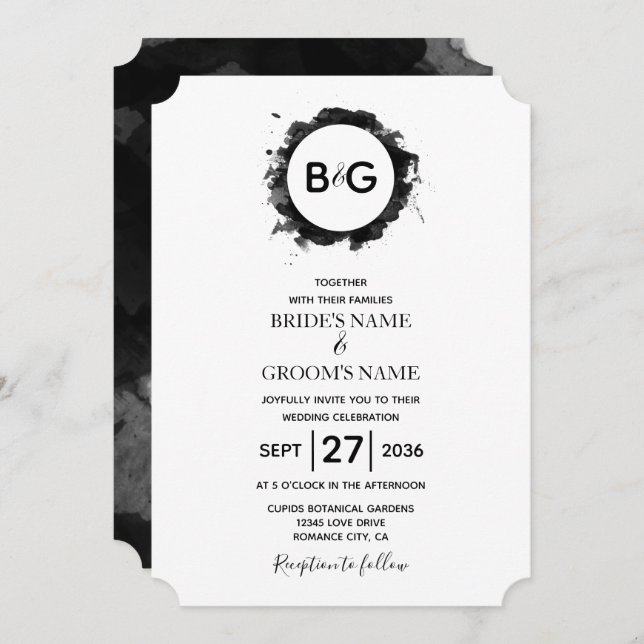 Simple Black White Wedding Invitations (Front/Back)