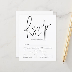 Simple Black White Wedding Meal Choice RSVP