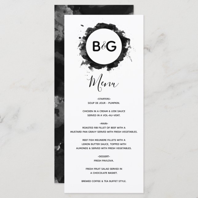 Simple Black White Wedding  Menu (Front/Back)