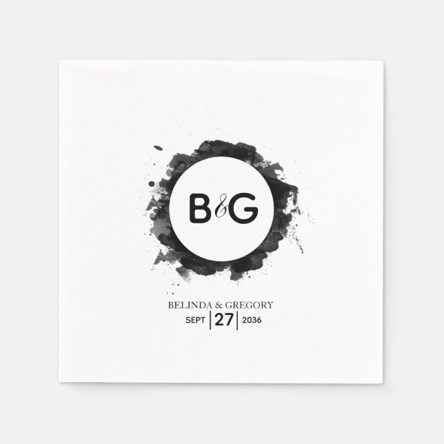 Simple Black White Wedding  Napkin (Front)