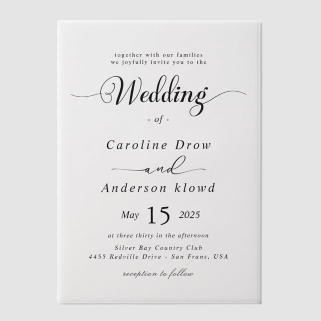 Simple Black & White wedding  Overlay Vellum Invitations (Front)