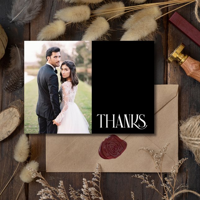 Simple Black White Wedding Photo Thank You Card (Simple Black White Wedding Photo Thank You Card)