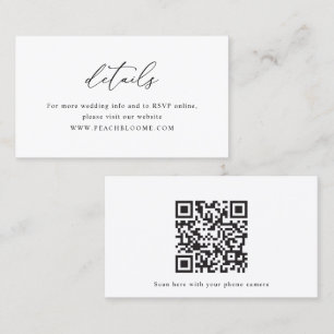 Simple Black & White Wedding  QR Code Details Card