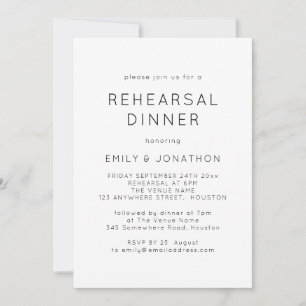 Simple Black White Wedding Rehearsal Dinner Invitation