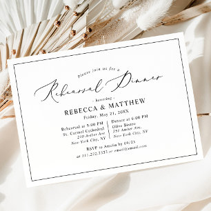 Simple Black White Wedding Rehearsal Dinner Invitation