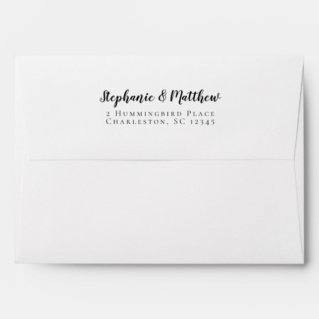 Simple Black & White Wedding Return Address Envelope (Back (Top Flap))