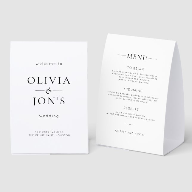 Simple Black White Wedding Welcome & Menu (Front/Back)